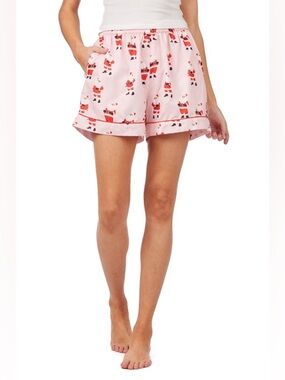 Mudpie Holiday Santa Red Piping Pajama Shorts Pink Size M